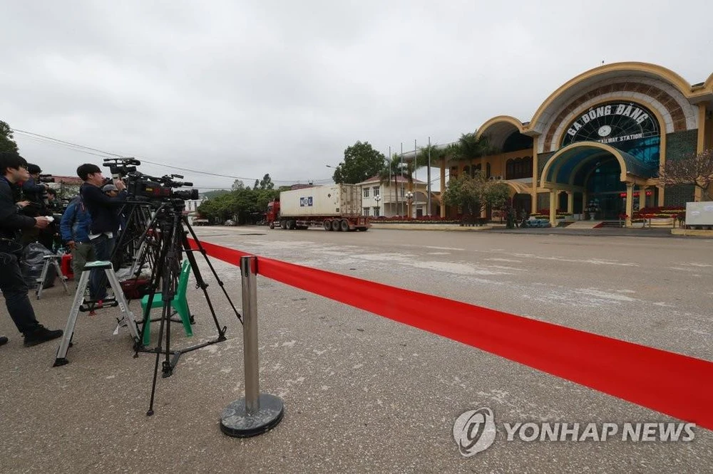 Nhà ga Đồng Đăng ở Lạng Sơn, ngày 25-2. Ảnh: YONHAP