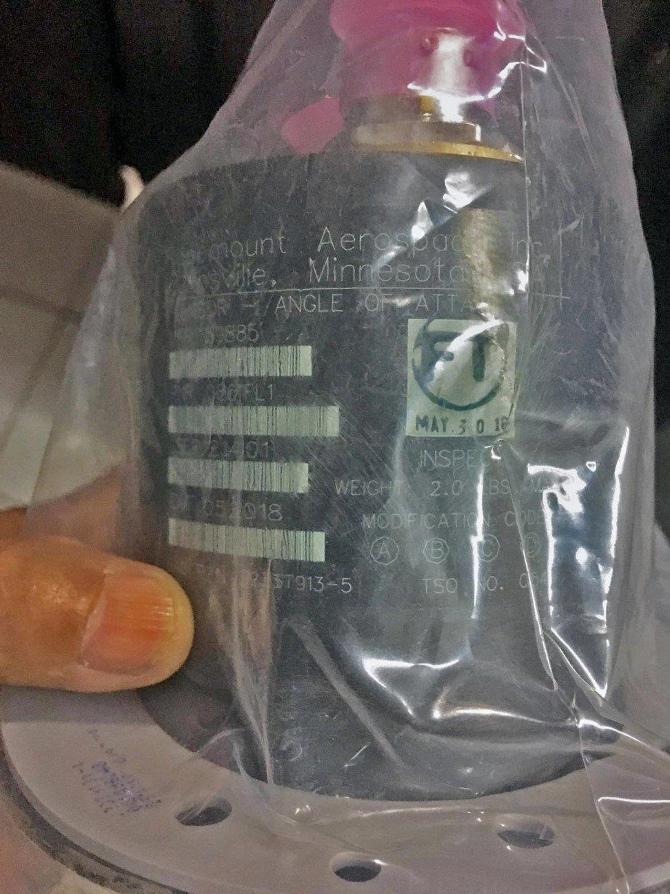 Một hệ thống cảm biến của chiếc Boeing 737 MAX 8 rơi tại Indonesia ngày 29-10-2018. Ảnh: WASHINGTON POST