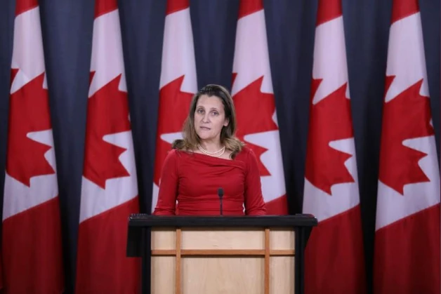 Ngoại trưởng Canada Chrystia Freeland thông báo Đại sứ quán Canada ở Venezuela sẽ tạm ngưng hoạt động. Ảnh: REUTERS