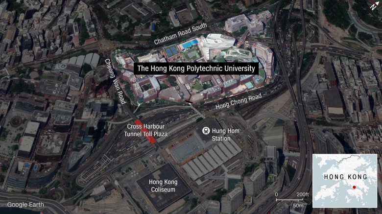 Trường đại học Bách Khoa đang là điểm nóng biểu tình ở Hong Kong. Ảnh: CNN