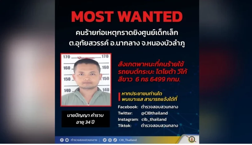 Nghi phạm tên Panya Khamrad, 34 tuổi, đã tự sát sau khi bỏ trốn trên một chiếc xe tải nhỏ màu trắng. Ảnh: Cục điều tra trung ương Thái Lan