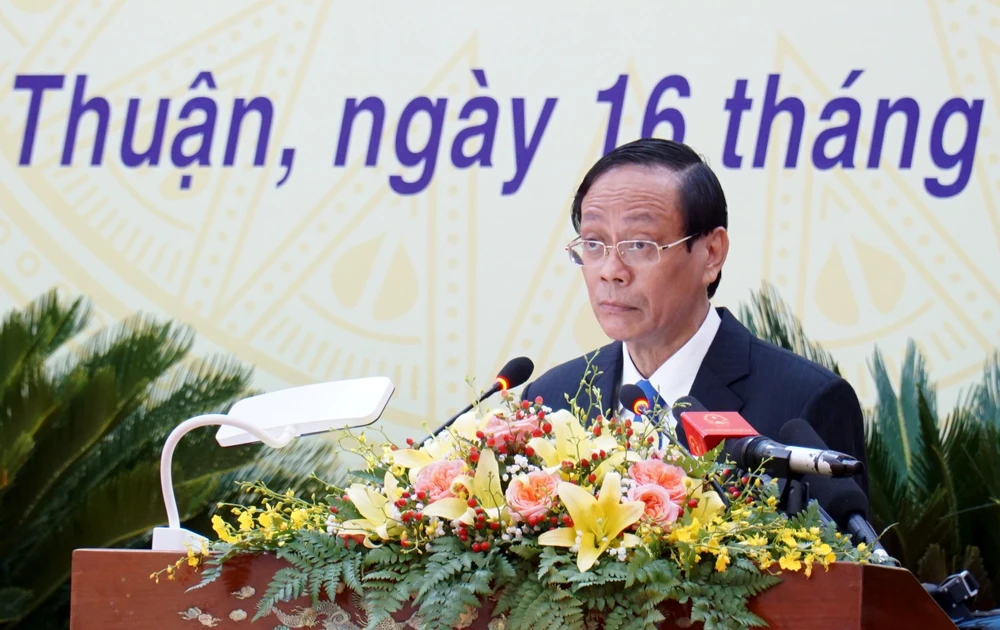 Bí thư Tỉnh ủy Ninh Thuận Nguyễn Đức Thanh phát biểu tại Lễ kỷ niệm. Ảnh: HUỲNH HẢI