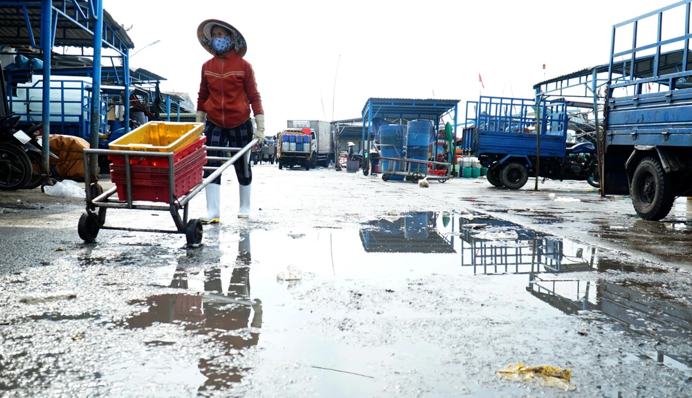 Nước bẩn ngập lênh láng khắp cảng gây ô nhiễm môi trường. Ảnh: HUỲNH HẢI. Nước bẩn ngập lênh láng khắp cảng gây ô nhiễm môi trường. Ảnh: HUỲNH HẢI.