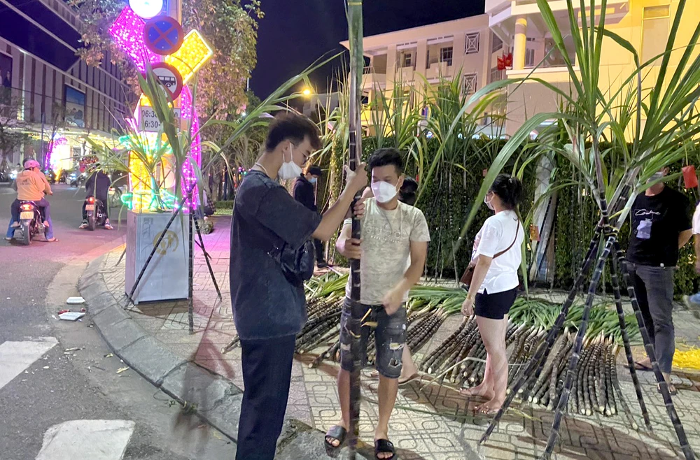 Anh Trường đang lựa mía cho khách. Ảnh: CHU VÂN.