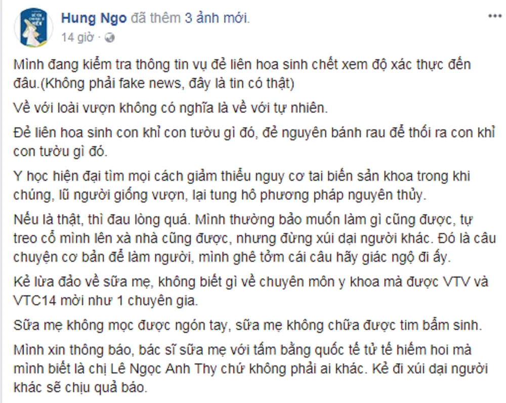 Hàng loạt bác sĩ lên án mạnh mẽ “sinh thuận tự nhiên“ ảnh 1 Hàng loạt bác sĩ lên án mạnh mẽ “sinh thuận tự nhiên“ ảnh 1