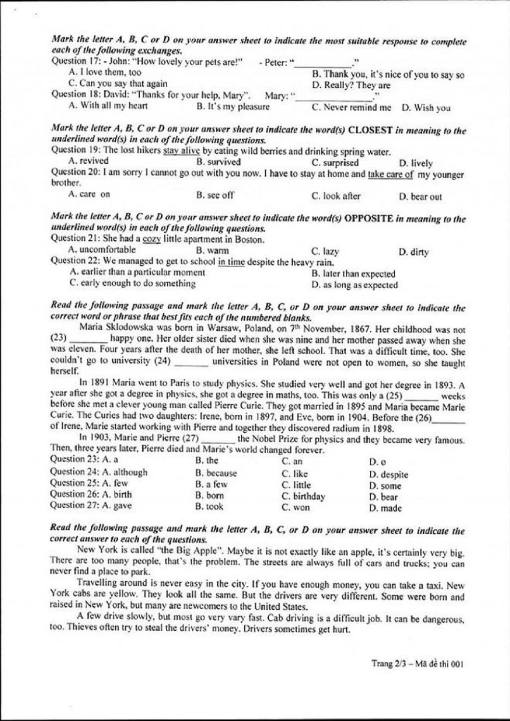 Đề thi môn Tiếng Anh tuyển sinh 10 tại Hà Nội ảnh 2