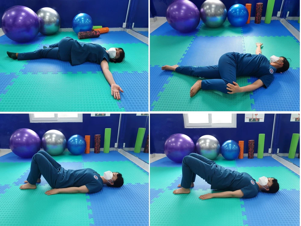 Bài tập giảm đau thoát vị đĩa đệm, đau thần kinh tọa có thể thực hiện tại nhà. Ảnh: BSCC