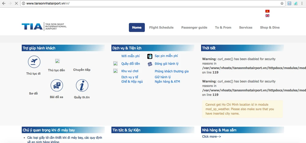 Website của sân bay Tân Sơn Nhất bị tin tặc tấn công ảnh 1