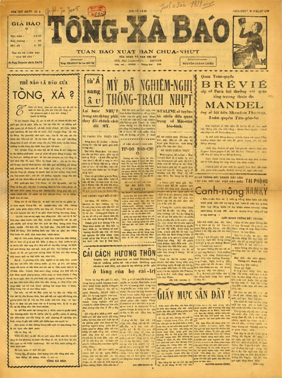 Tổng xã báo số 1, ngày 30-7-1939. Ảnh: Tư liệu của Đình Ba