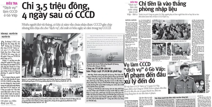 Những bài báo trong loạt bài điều tra ““Dịch vụ” làm CCCD ở Gò Vấp” được đăng tải.