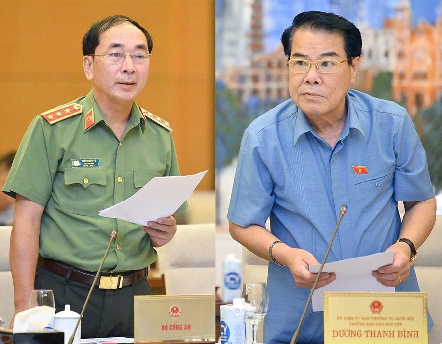 Thứ trưởng Bộ Công an Trần Quốc Tỏ nói về nguyên nhân chậm trả CCCD cho người dân và Trưởng ban Dân nguyện Dương Thanh Bình báo cáo công tác dân nguyện tháng 5 và tháng 6 của Quốc hội. Ảnh: quochoi.vn