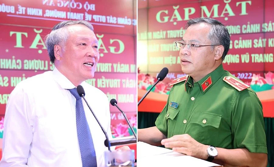 Chánh án TAND Tối cao Nguyễn Hòa Bình (trái) và Thứ trưởng Bộ Công an Nguyễn Văn Long. Ảnh: BCA