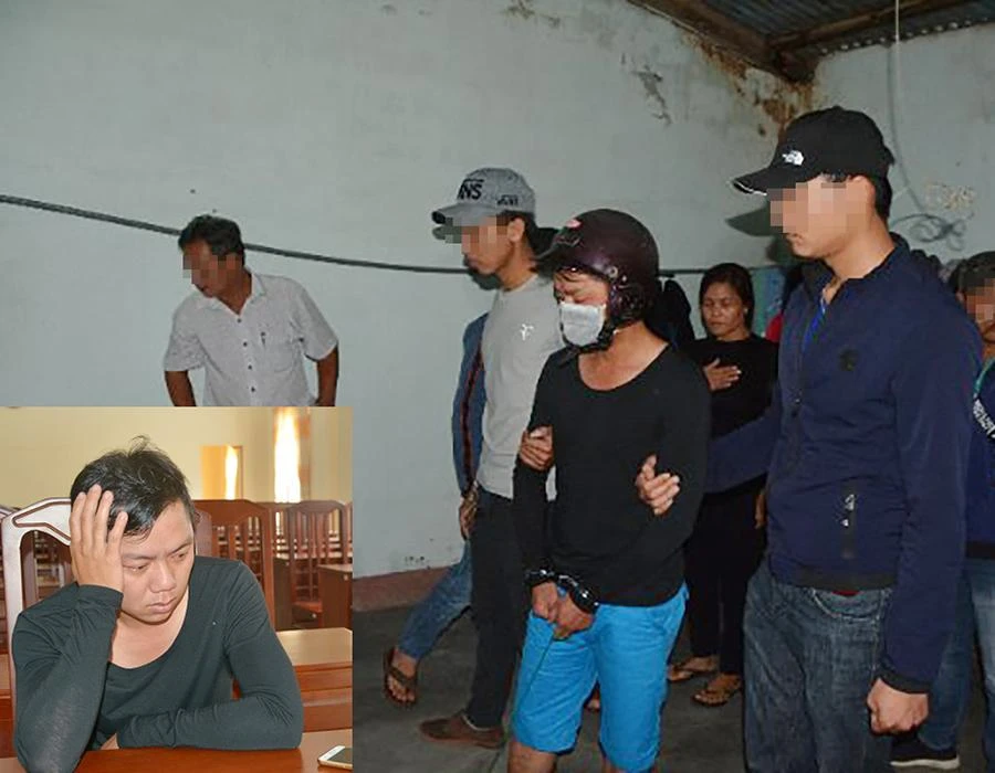 Công an tỉnh Lâm Đồng thực nghiệm vụ án và Lương Hoàng Vũ tại cơ quan công an (ảnh nhỏ). Ảnh: TIẾN DŨNG