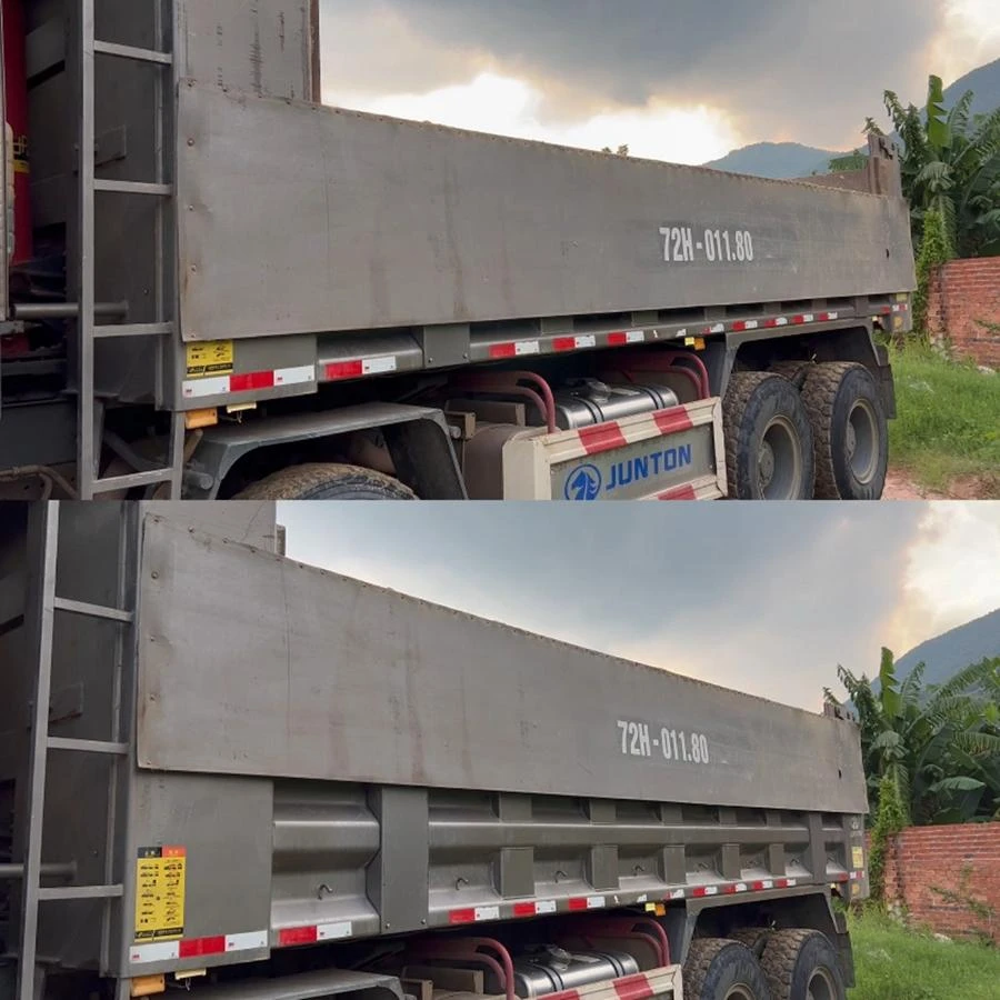 Thùng chưa nâng phần cơi thủy lực (ảnh trên) và thùng đã nâng phần cơi thủy lực (ảnh dưới).