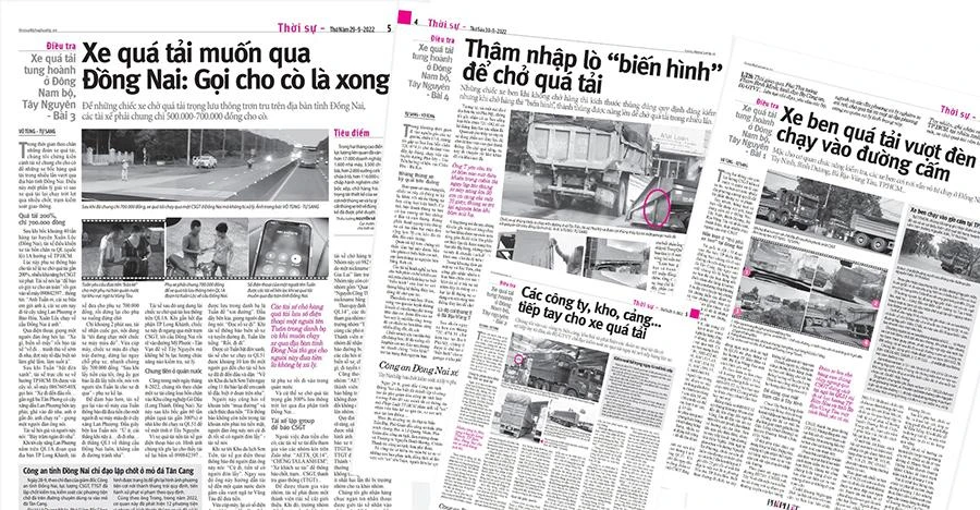 Loạt bài điều tra “Xe quá tải tung hoành ở Đông Nam bộ, Tây Nguyên” được đăng tải trên báo Pháp Luật TP.HCM.