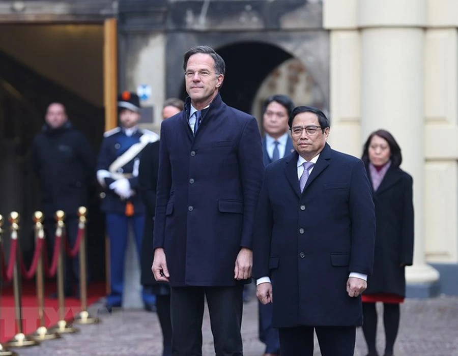 Thủ tướng Hà Lan Mark Rutte chủ trì lễ đón Thủ tướng Phạm Minh Chính thăm chính thức Vương quốc Hà Lan. Ảnh: VGP