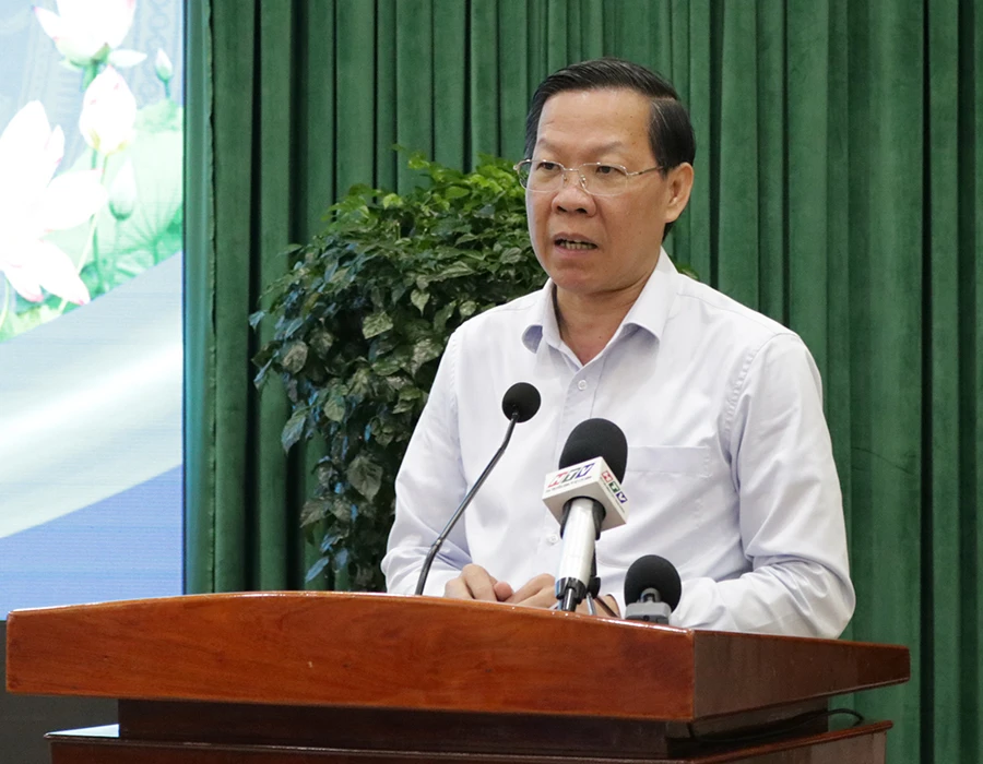 Chủ tịch UBND TP.HCM Phan Văn Mãi phát biểu chỉ đạo tại hội nghị. Ảnh: THANH TUYỀN