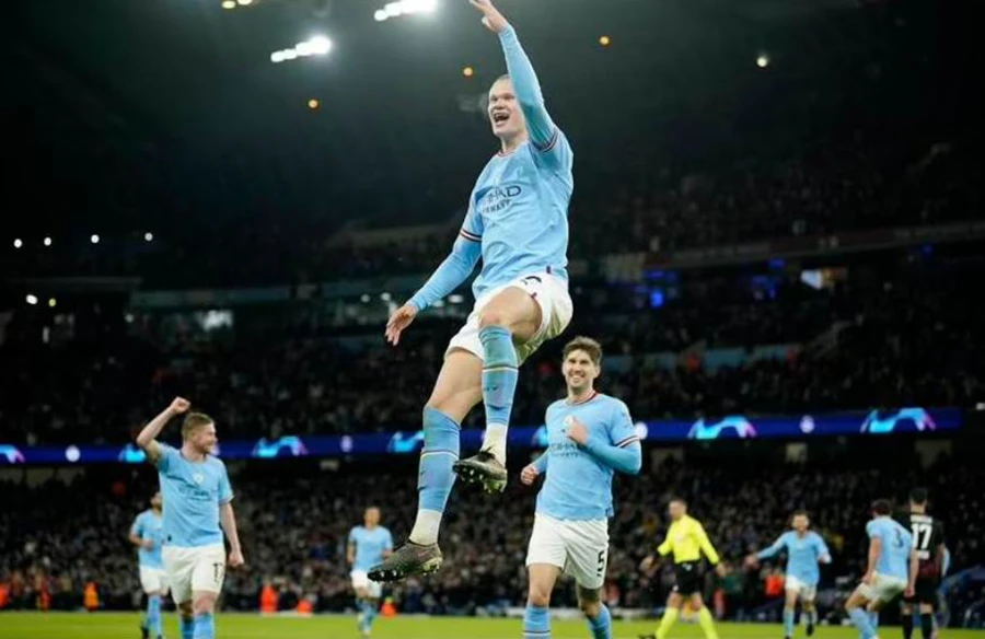 “Siêu nhân” Haaland ghi năm bàn trong trận thắng 7-0 của Man. City trước Leipzig. Ảnh: GETTY IMAGES