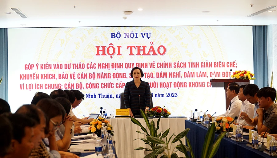 Bộ trưởng Bộ Nội vụ Phạm Thị Thanh Trà phát biểu tại hội thảo. Ảnh: HUỲNH HẢI