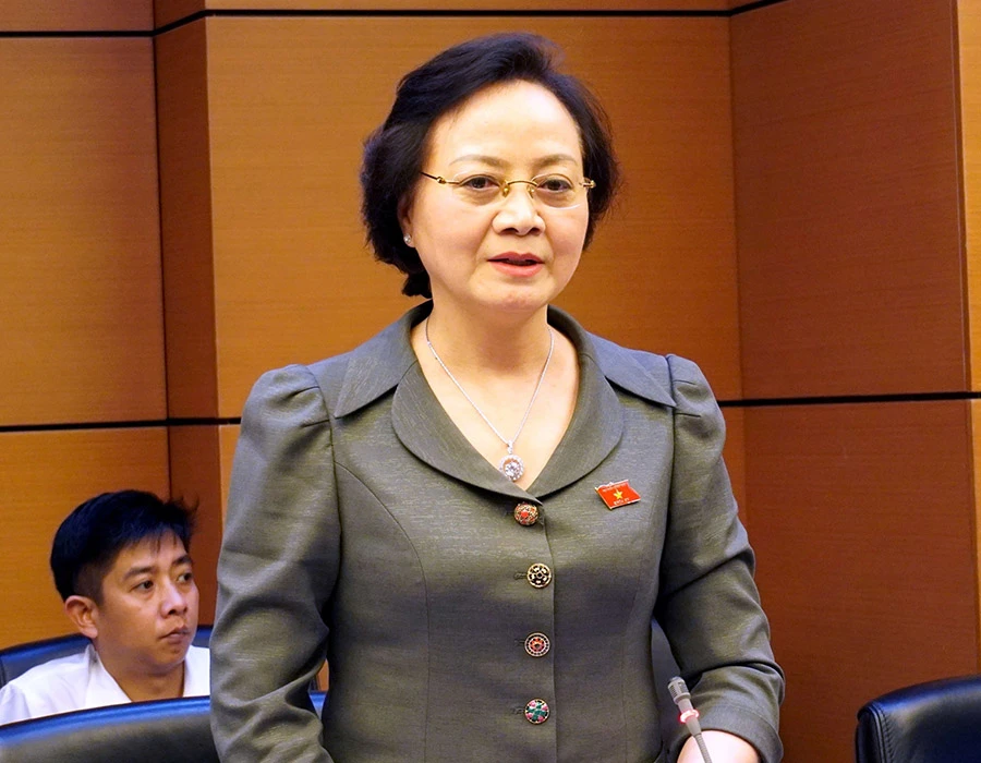 Bộ trưởng Phạm Thị Thanh Trà phát biểu tại phiên thảo luận tổ ngày 25-5. Ảnh: PHẠM THẮNG