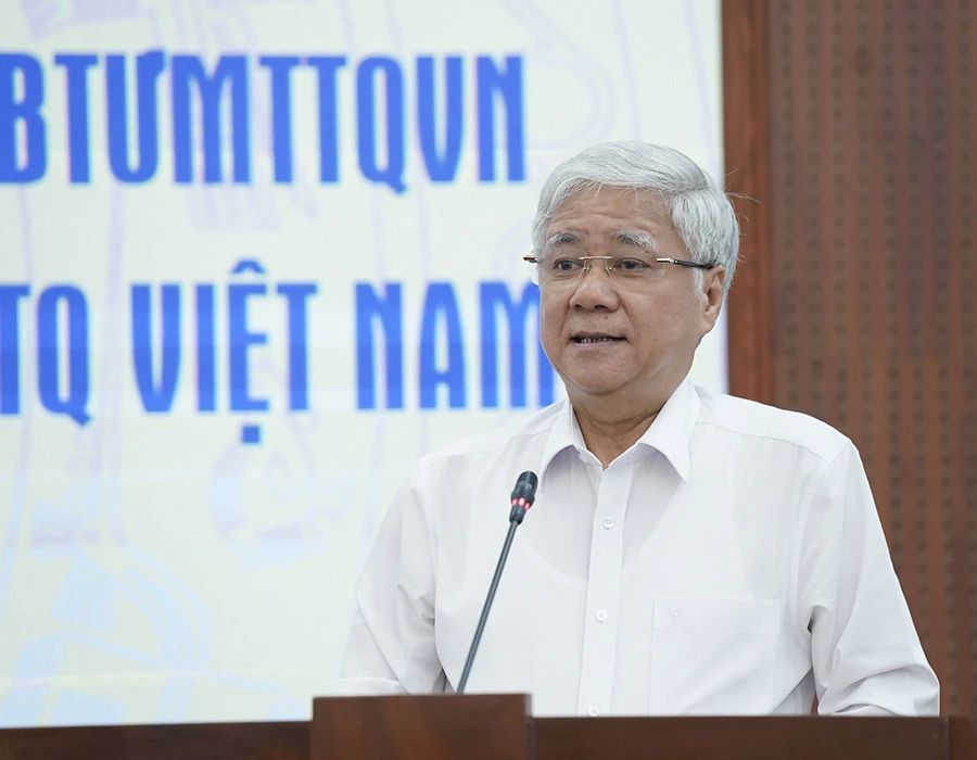 Chủ tịch Ủy ban Trung ương MTTQ Việt Nam Đỗ Văn Chiến phát biểu tại hội nghị. Ảnh: ĐẠI THANH