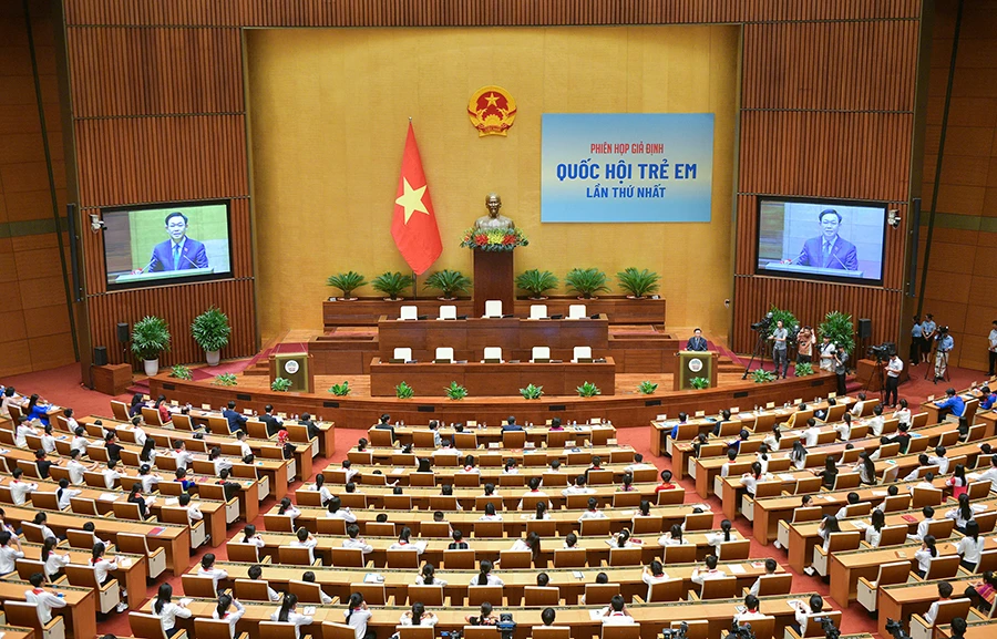 Toàn cảnh phiên họp giả định Quốc hội trẻ em. Ảnh: QH