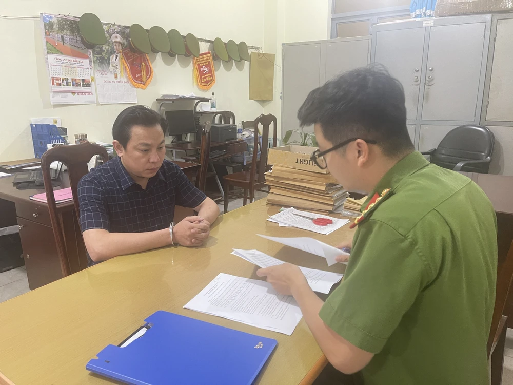 Thạch tại cơ quan điều tra. Ảnh: LX Thạch tại cơ quan điều tra. Ảnh: LX