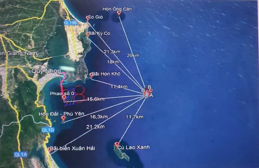 Dự kiến vị trí nhận chìm vật chất nạo vét theo hồ sơ tham vấn đánh giá tác động môi trường dự án. (Nguồn: Bộ TN&amp;MT).