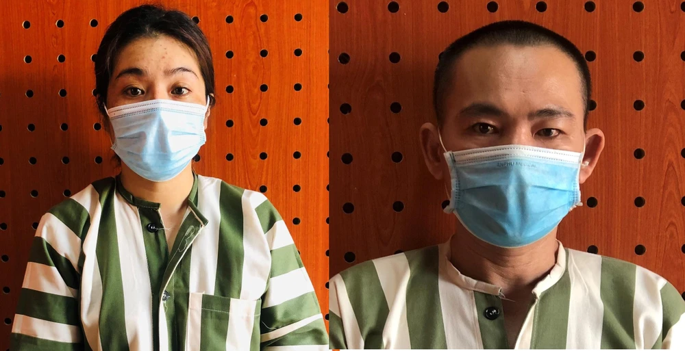 Nguyễn Kiều Diễm và Phạm Văn Thanh đang bị tạm giữ để phục vụ điều tra vụ án lừa đảo bán đất, chiếm đoạt tiền đặt cọc của nhiều người.. Ảnh: LA