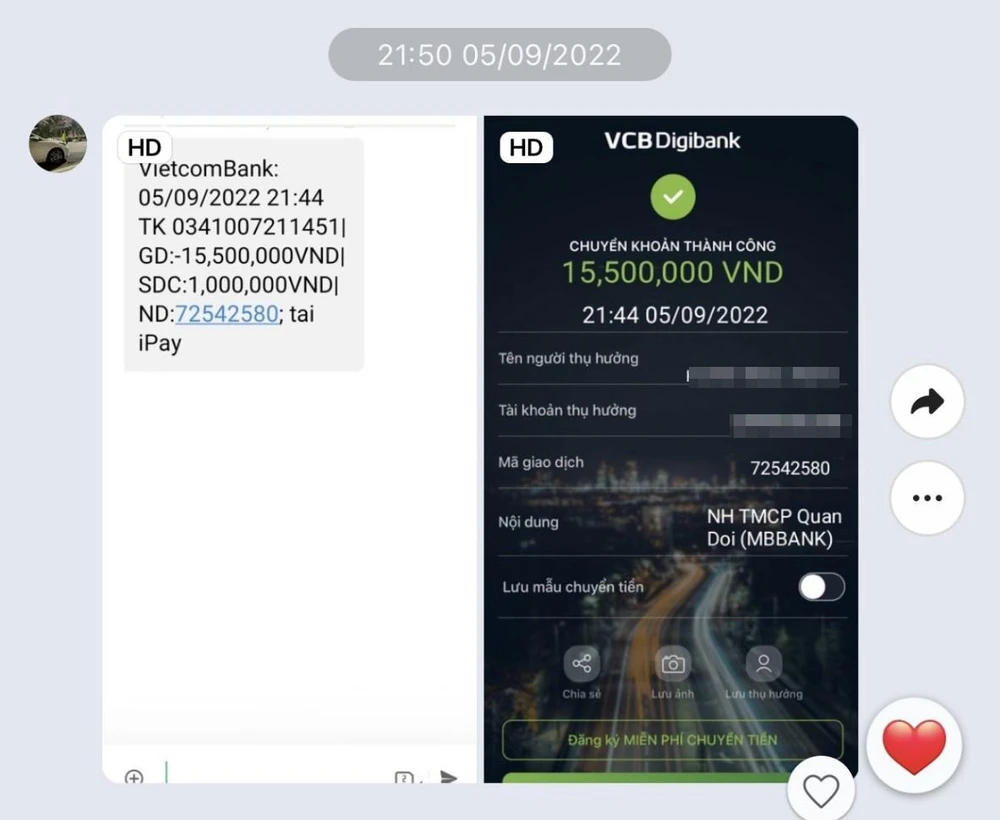 Lệnh chuyển tiền giả mà Mai và Mỹ đưa cho nạn nhân để lừa đảo. Ảnh: CACC