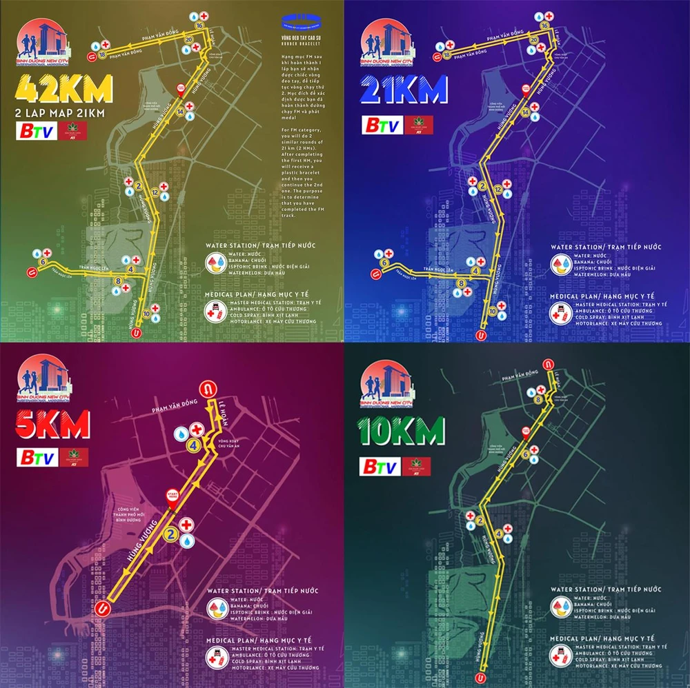 Sơ đồ đường chạy marathon của 5 cự li. Ảnh: BTC