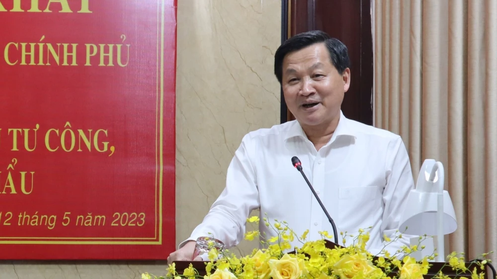 Phó Thủ tướng Chính phủ Lê Minh Khái phát biểu tại buổi làm việc. Ảnh: LA