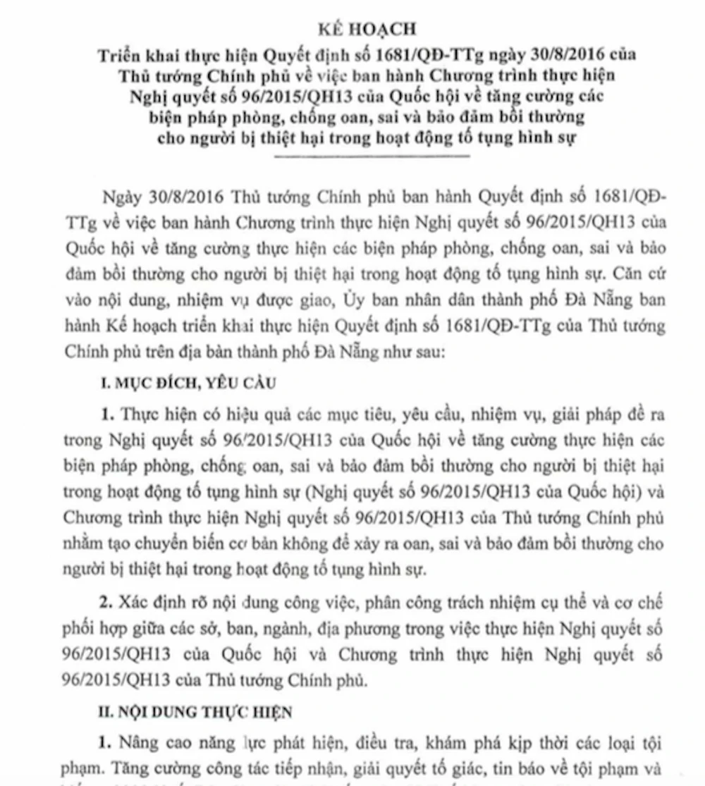 Kế hoạch vừa được Chủ tịch UBND TP Đà Nẵng Huỳnh Đức Thơ ban hành. Ảnh: LÊ PHI.