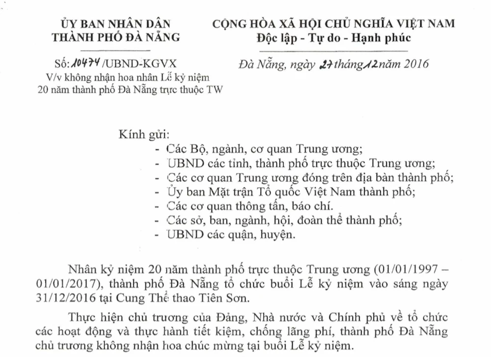 Đà Nẵng không nhận hoa mừng 20năm trực thuộc trung ương ảnh 1