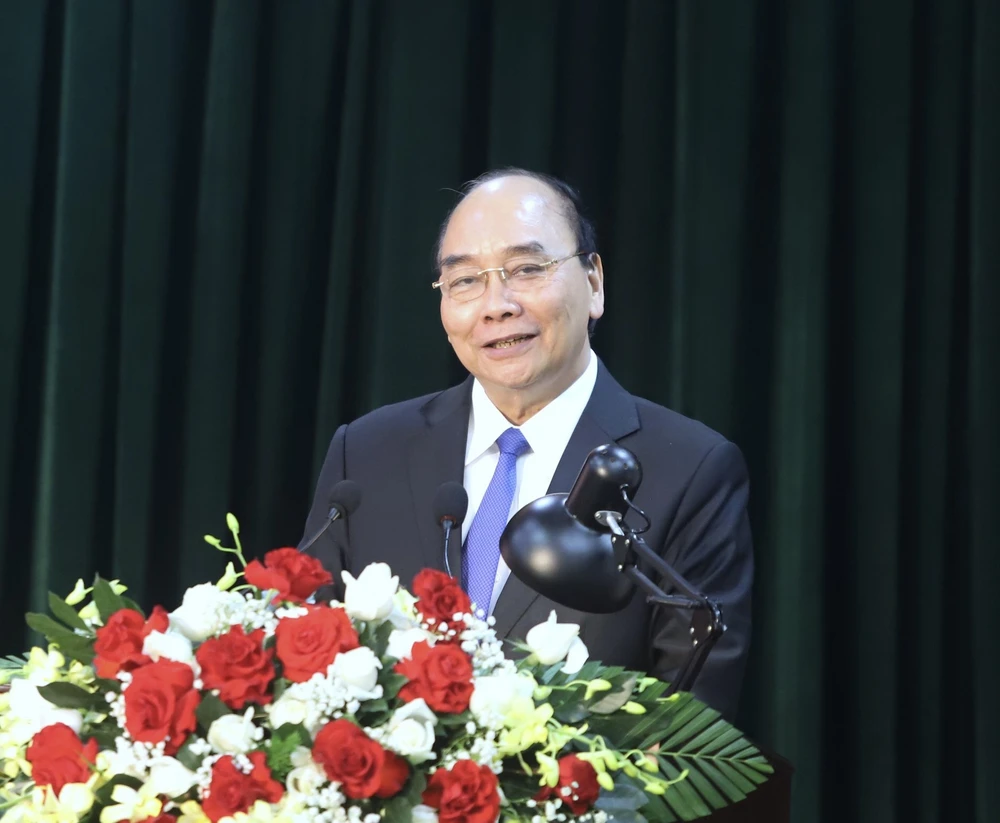 Chủ tịch nước Nguyễn Xuân Phúc phát biểu. Ảnh: NP.