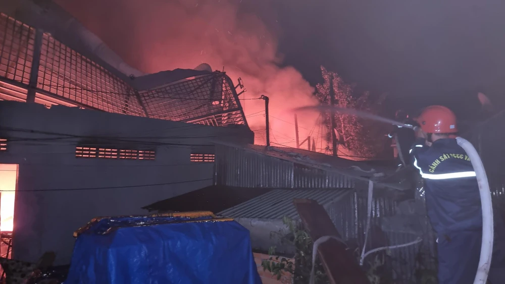 Lực lượng phòng cháy chữa cháy tích cực dập lửa. Ảnh: LĐ