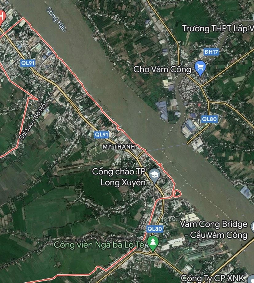 Dự án đầu tư phát triển kết cấu hạ tầng khu công nghiệp Vàm Cống có quy mô 193,31 ha tại phường Mỹ Thạnh, TP Long Xuyên, tỉnh An Giang. Ảnh: GOOGLE MAPS