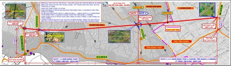 Hướng tuyến cao tốc Cao Lãnh - An Hữu, giai đoạn 1 do đơn vị tư vấn đề xuất