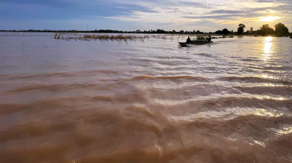 mùa nước nổi về,nước tràn đồng, lội đồng, giăng lưới