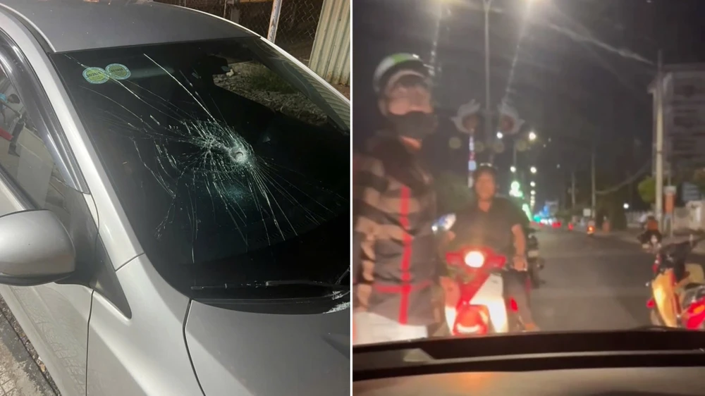 Cho rằng bị “kiếm chuyện” khi bấm còi, hai người đi xe máy chặn đầu ô tô, đập vỡ kính chắn gió,