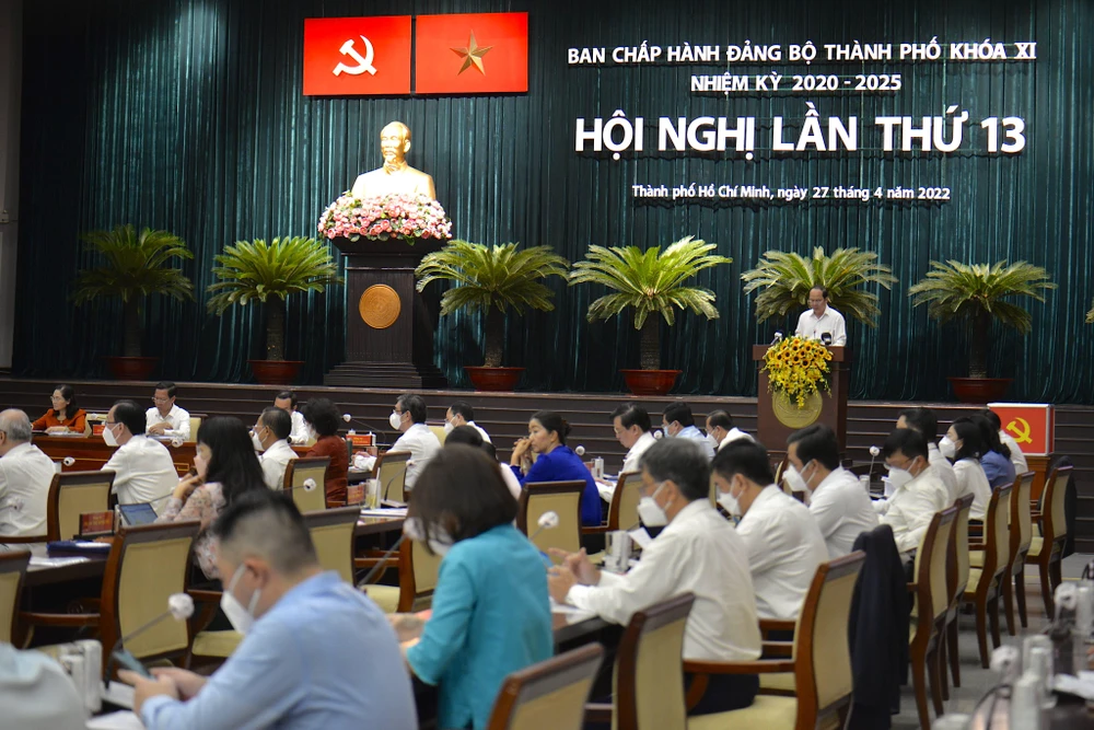 Toàn cảnh Hội nghị lần thứ 13 Ban chấp hành Đảng bộ TP.HCM khoá XI (mở rộng). Ảnh: KHÁNH TRÀ