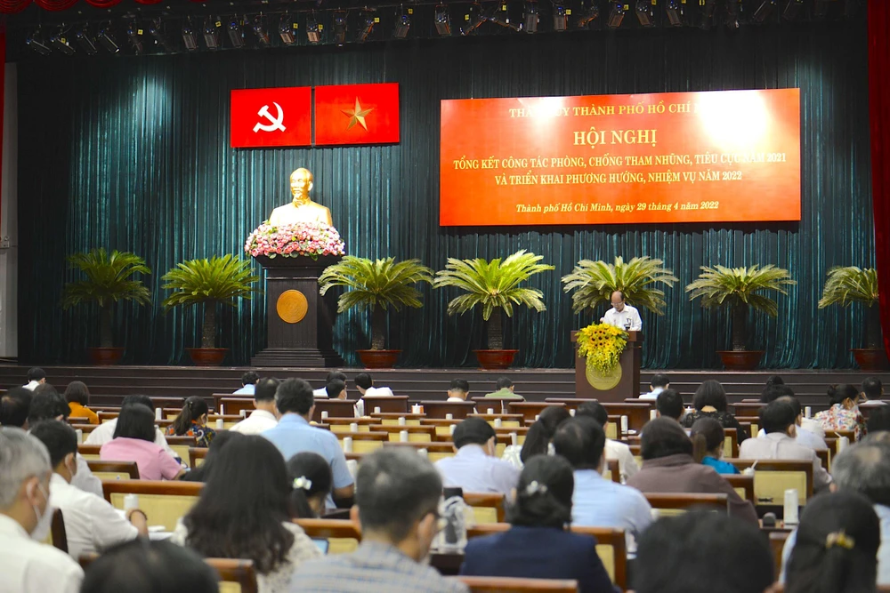 Toàn cảnh hội nghị tổng kết công tác phòng, chống tham nhũng, tiêu cực năm 2021. Ảnh: KHÁNH TRÀ