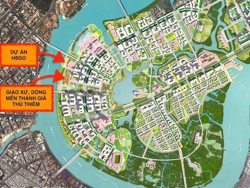 Vị trí rất đẹp của Nhà hát Giao hưởng nhạc vũ kịch TP.HCM trong quần thể Giáo xứ Thủ Thiêm và Dòng Mến Thánh giá Thủ Thiêm đang hiện hữu. Ảnh tư liệu