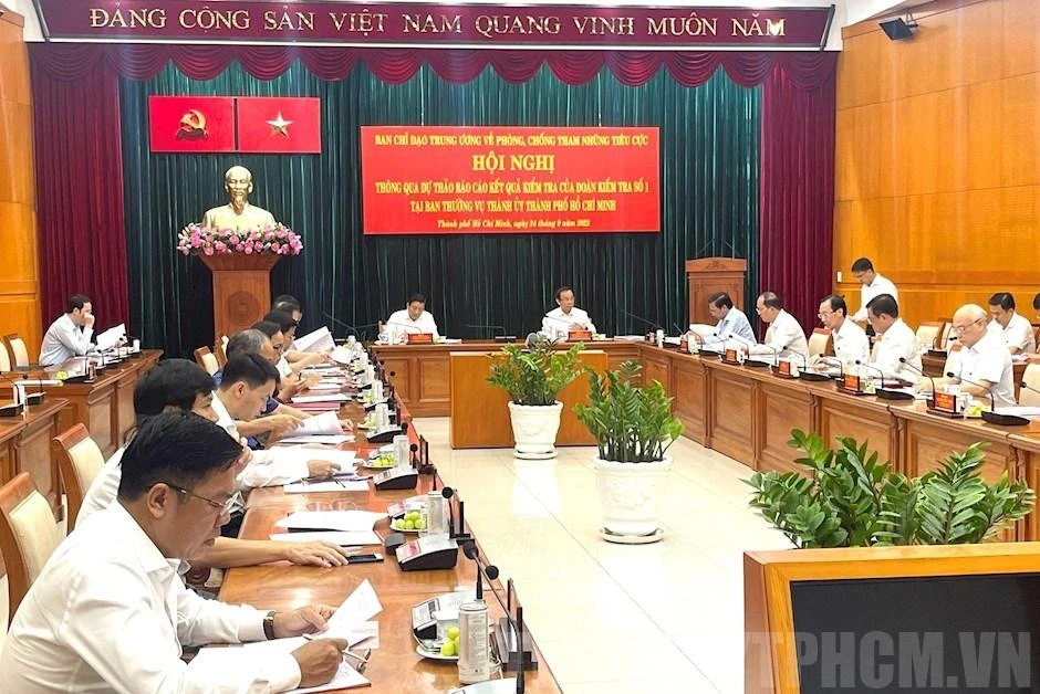 Toàn cảnh buổi làm việc của Đoàn công tác số 1 tại Thành uỷ TP.HCM. Ảnh: Thành uỷ TP.HCM