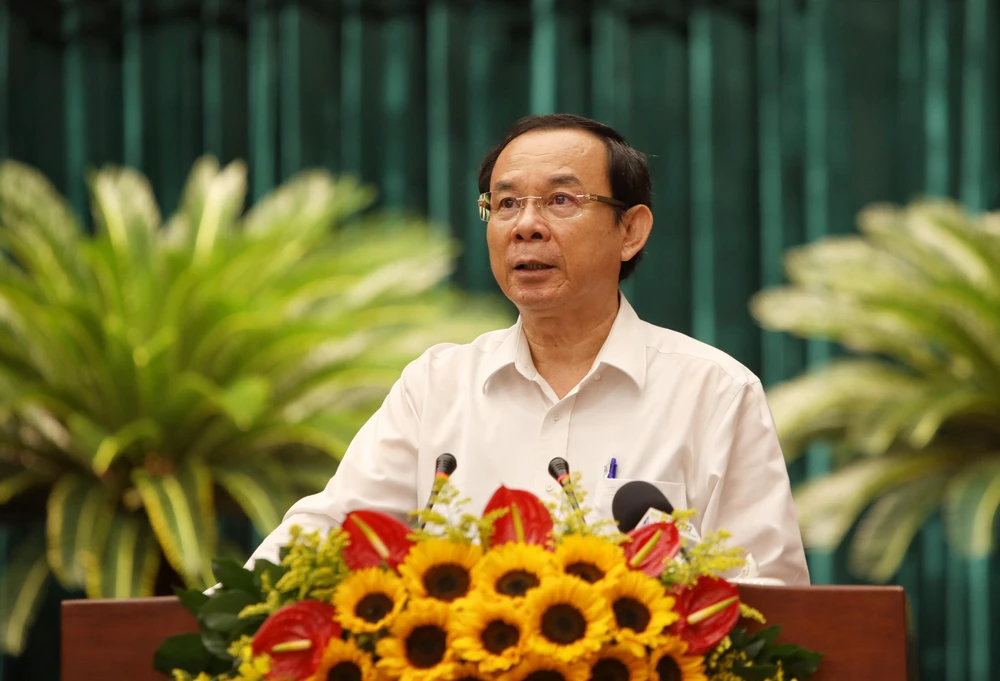 Bí thư Thành uỷ TP.HCM Nguyễn Văn Nên phát biểu khai mạc hội nghị. Ảnh: NGUYỆT NHI