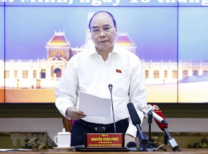 Chủ tịch nước Nguyễn Xuân Phúc phát biểu tại buổi làm việc. Ảnh: TTXVN