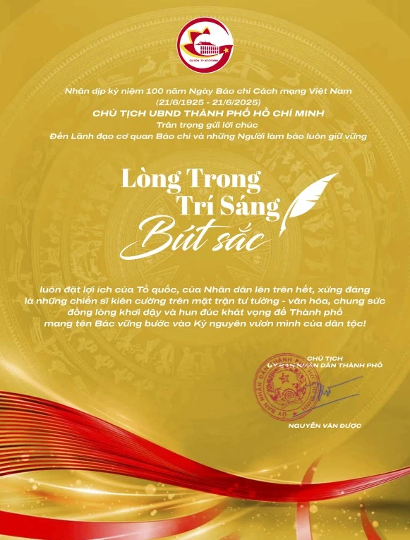 Chủ tịch UBND TP.HCM Nguyễn Văn Được gửi thiệp chúc mừng đội ngũ người làm báo