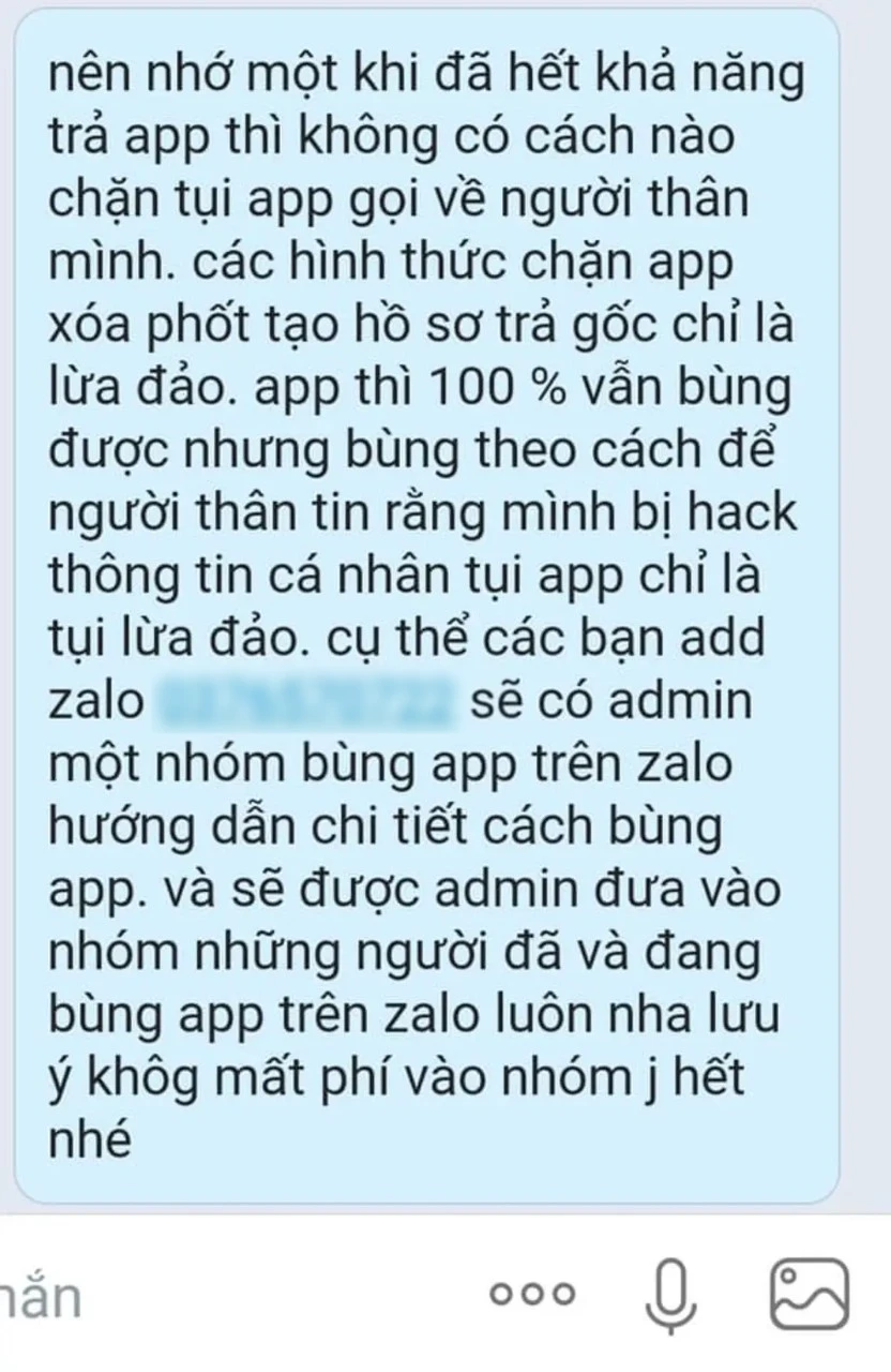 Chia sẻ của một cá nhân lôi kéo người vay vào hội nhóm bùng nợ
