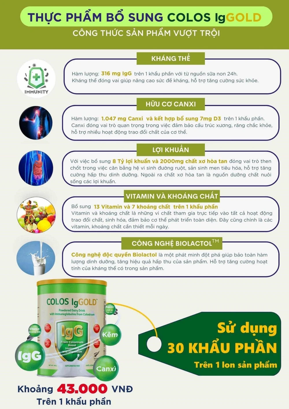 Colos IgGold hỗ trợ tăng cường sức đề kháng cho cơ thể