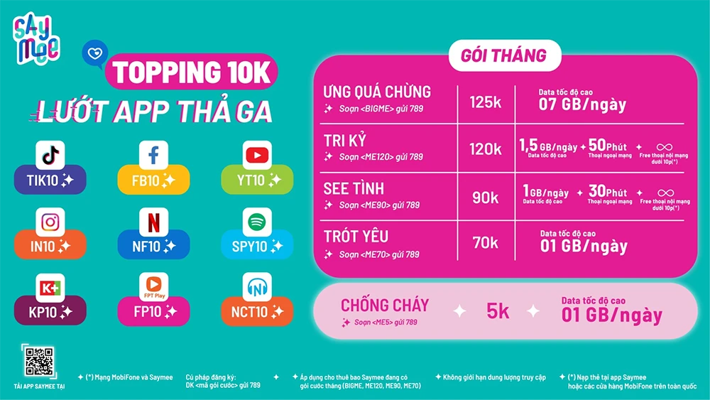 Cách đăng ký gói FB10 Saymee chỉ 10K/tháng thả ga lướt Facebook